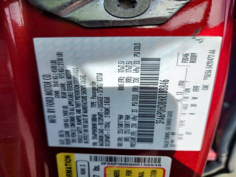 2017 FORD FUSION SE 12