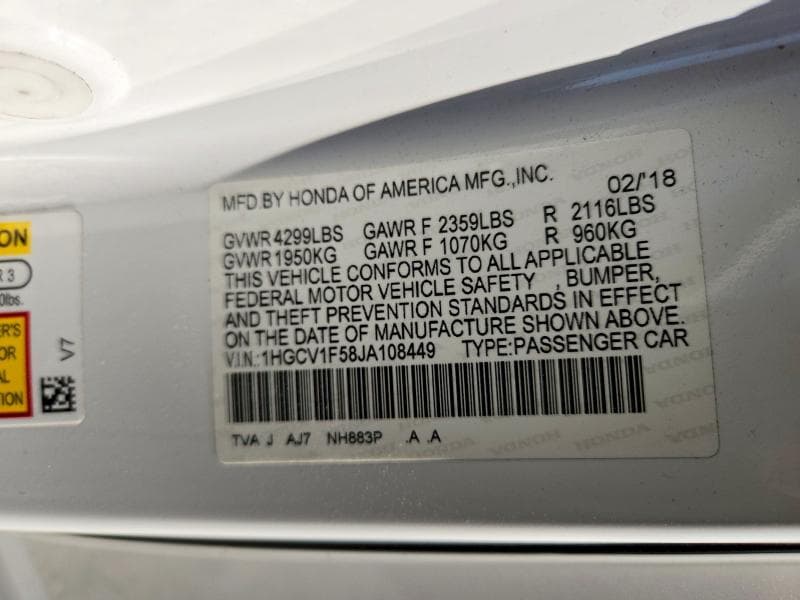 2018 HONDA ACCORD EXL 13