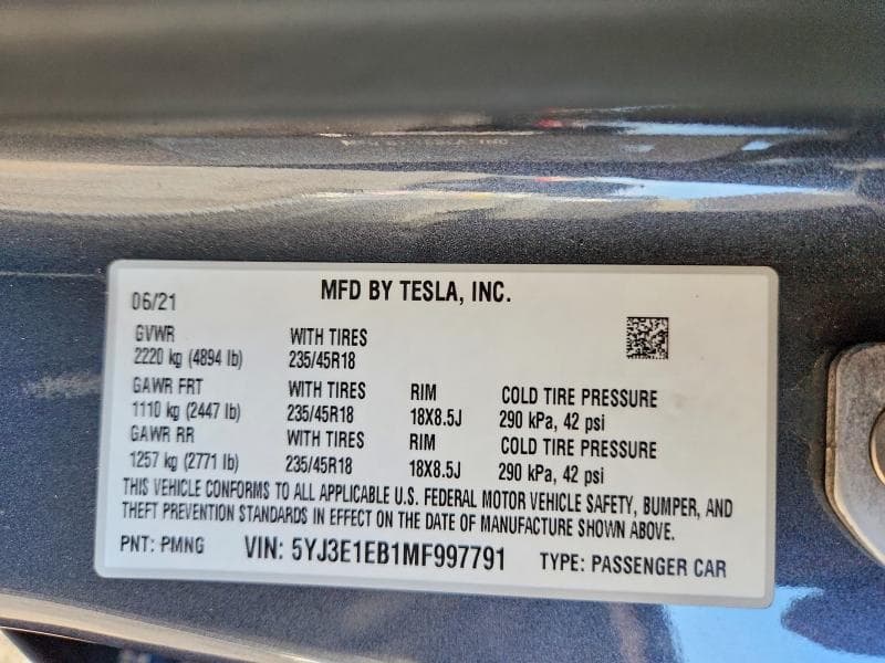 2021 TESLA MODEL 3 12