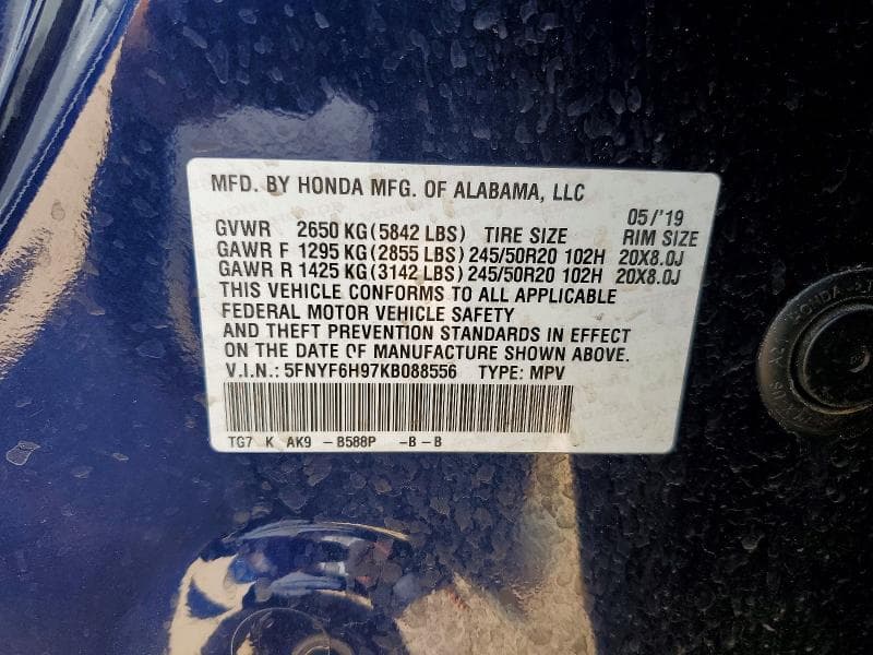 2019 HONDA PILOT TOURING 13