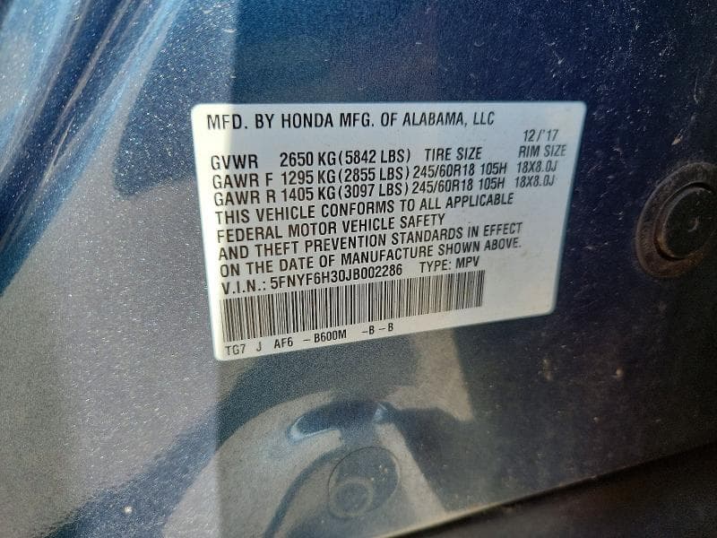 2018 HONDA PILOT EX 13