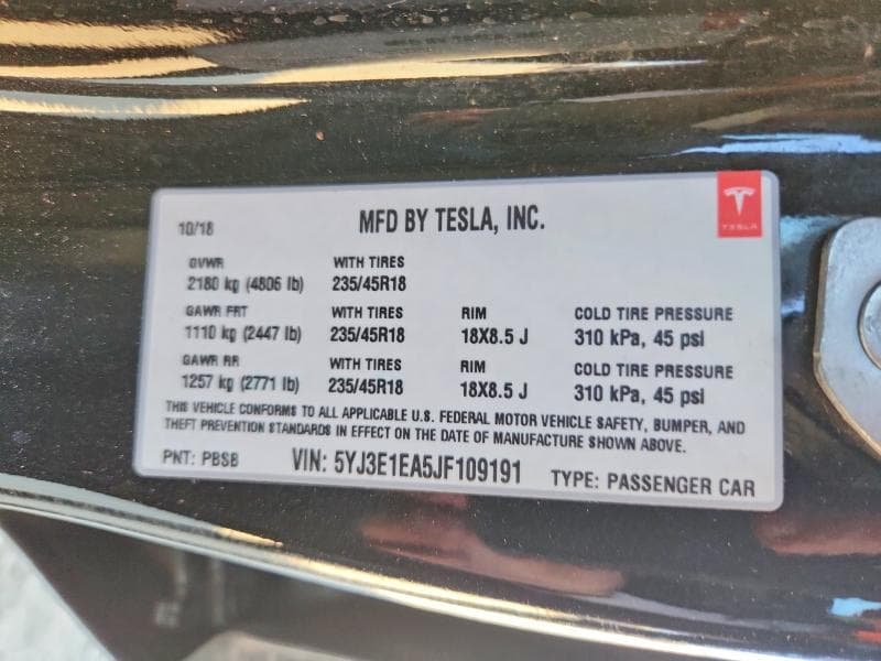 2018 TESLA MODEL 3 14