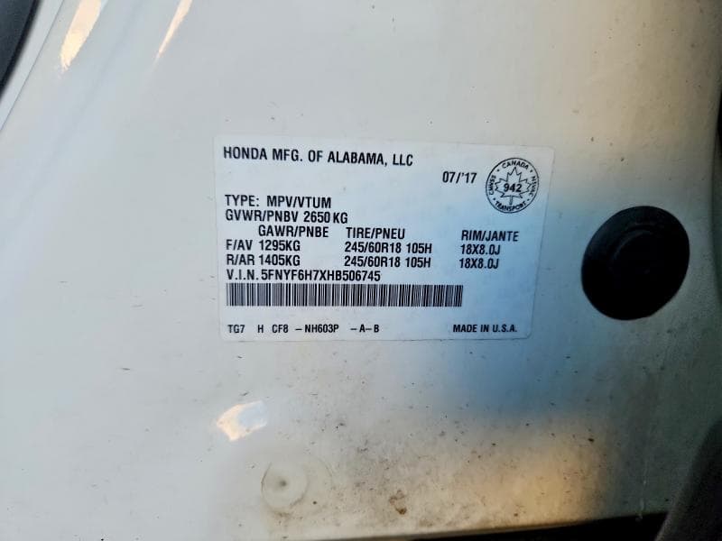 2017 HONDA PILOT EXLN 13