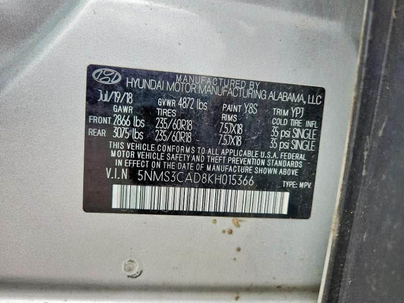 2019 HYUNDAI SANTA FE SEL PLUS 2.4L 13