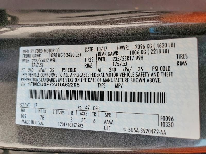 2018 FORD ESCAPE S 14