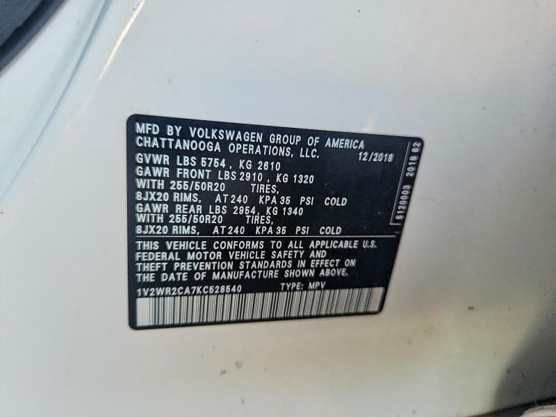 2019 VOLKSWAGEN ATLAS SE 12