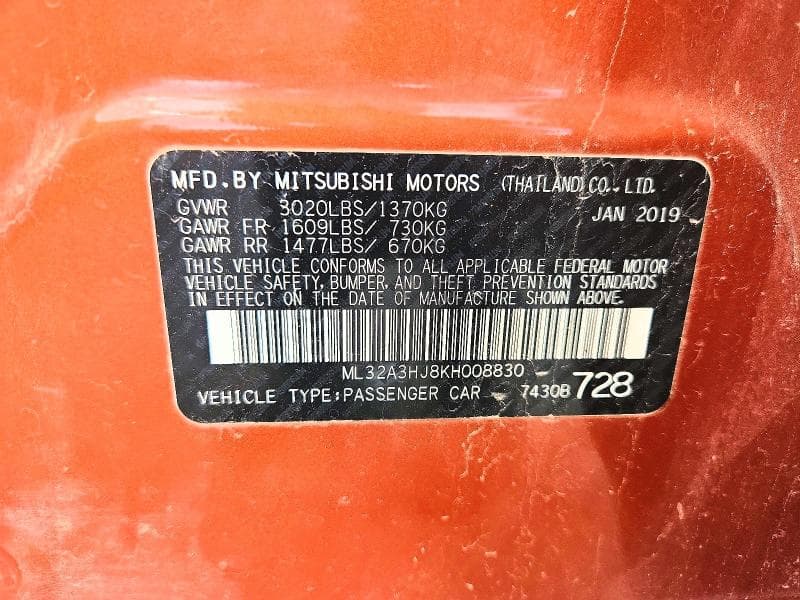 2019 MITSUBISHI MIRAGE ES 12