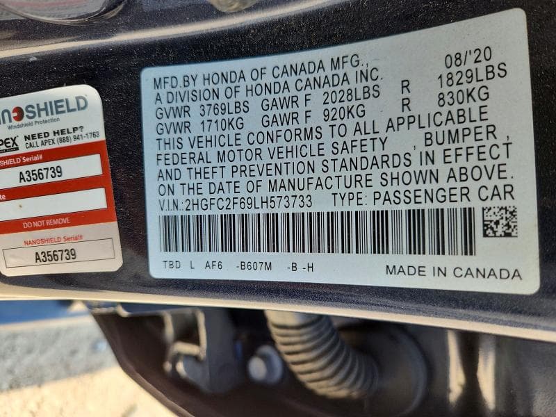 2020 HONDA CIVIC LX 12