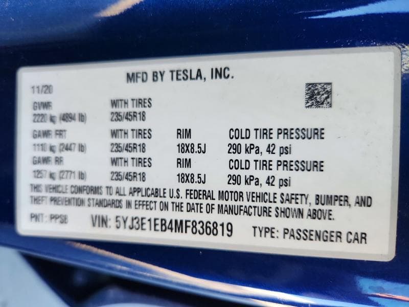2021 TESLA MODEL 3 14