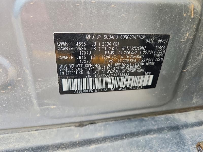 2018 SUBARU OUTBACK 2.5I 12