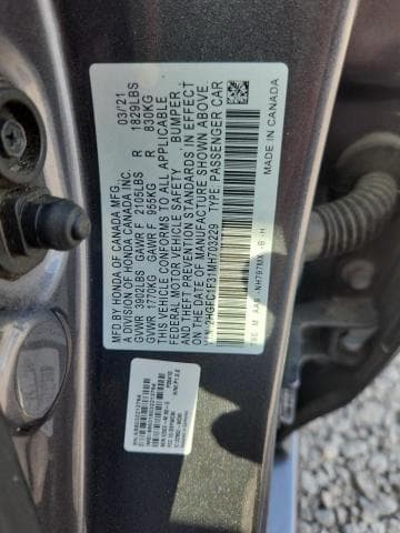 2021 HONDA CIVIC EX 12