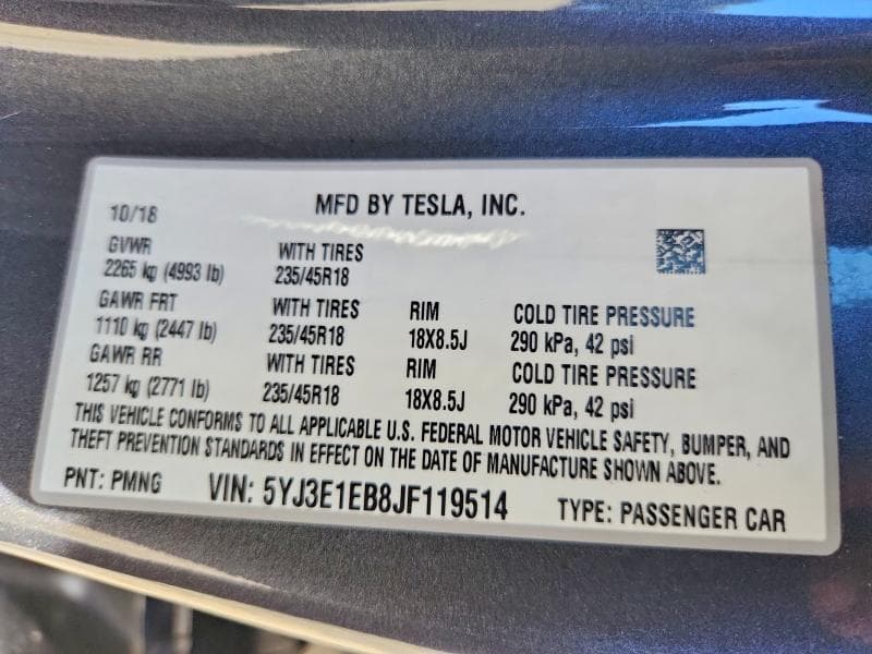 2018 TESLA MODEL 3 12