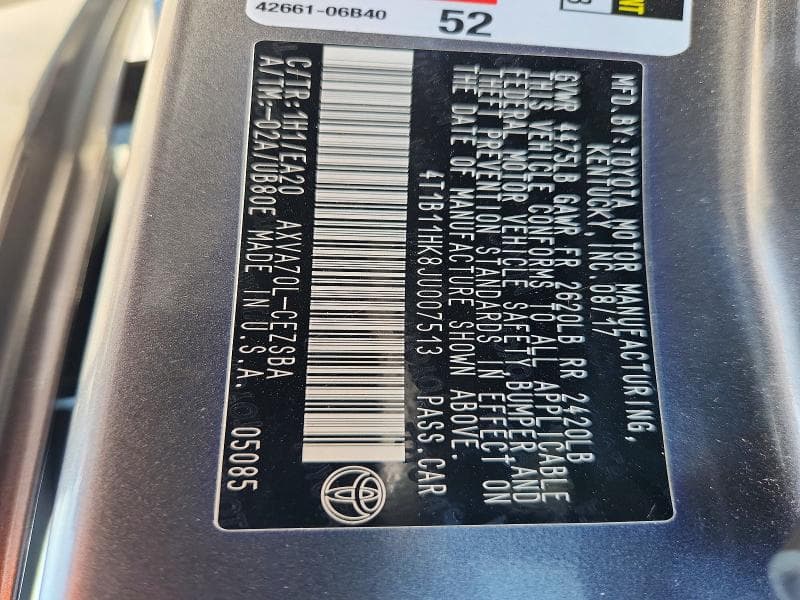 2018 TOYOTA CAMRY SE 13