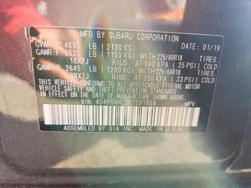 2019 SUBARU OUTBACK 2.5I LIMITED 12