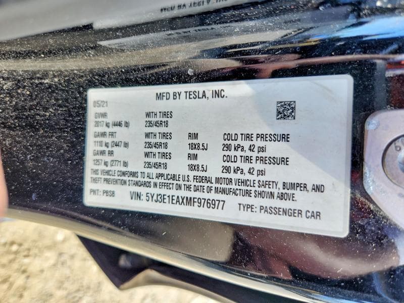 2021 TESLA MODEL 3 12
