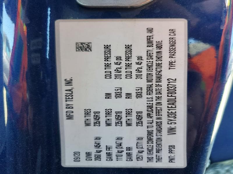 2020 TESLA MODEL 3 12