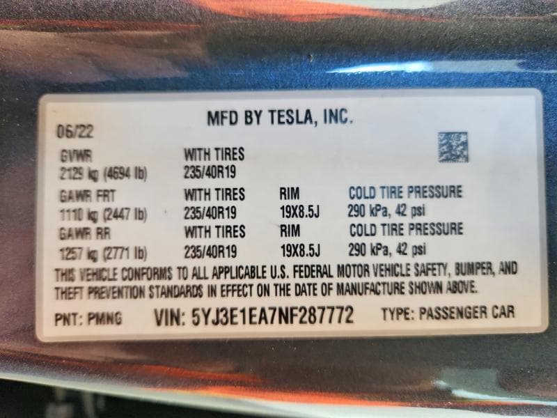 2022 TESLA MODEL 3 12