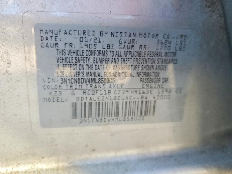 2021 NISSAN VERSA S 13