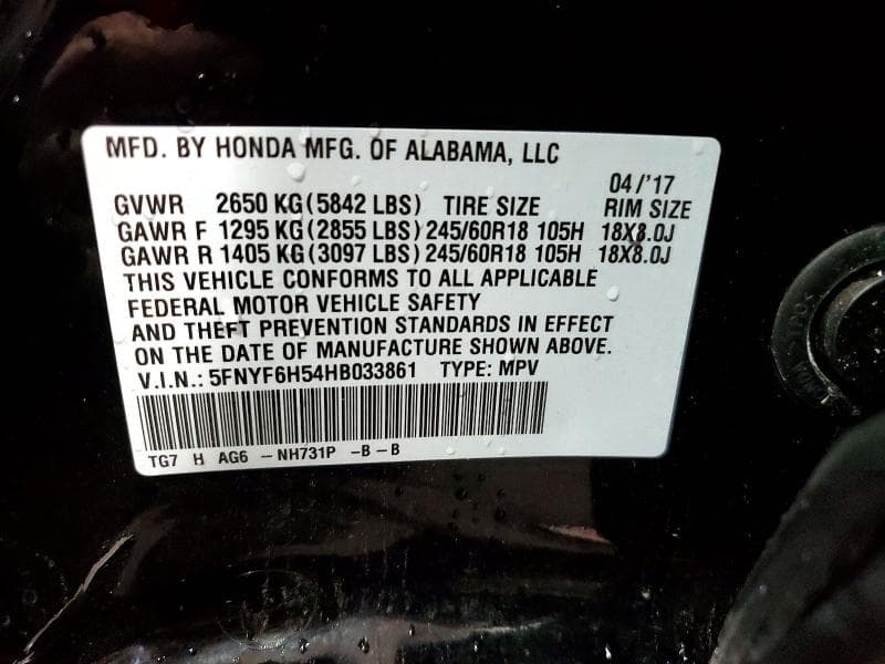 2017 HONDA PILOT EXL 13