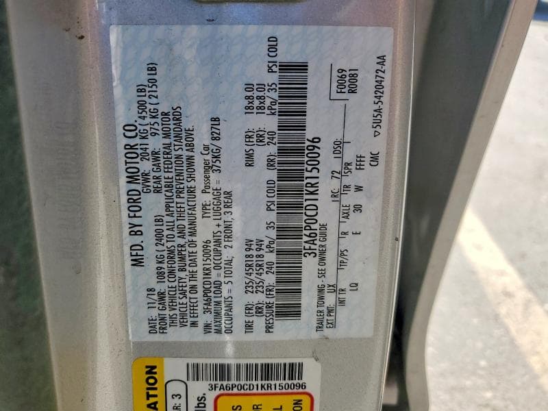 2019 FORD FUSION SEL 12