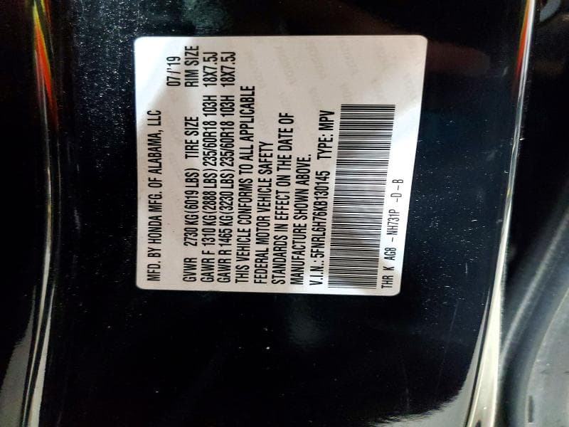 2019 HONDA ODYSSEY EXL 13