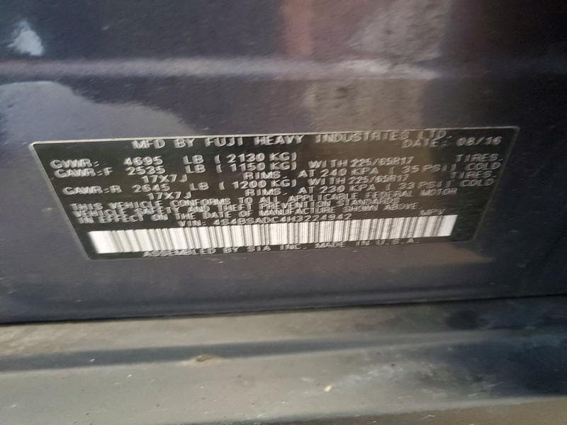 2017 SUBARU OUTBACK 2.5I PREMIUM 12