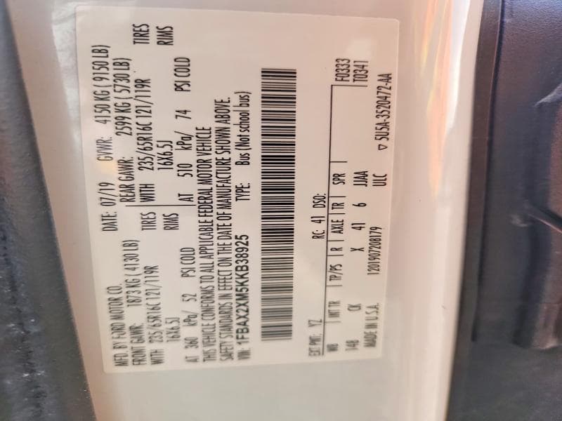 2019 FORD TRANSIT T-350 14