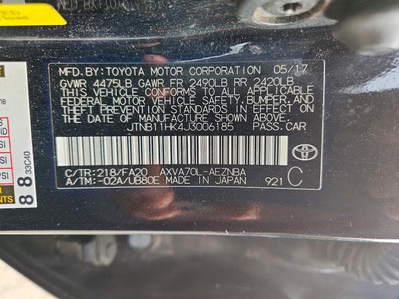2018 TOYOTA CAMRY LE 12