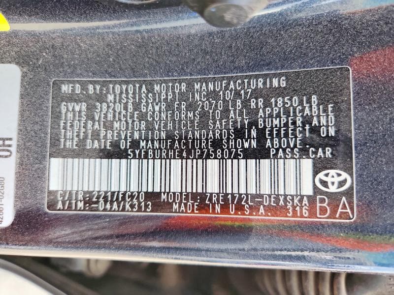 2018 TOYOTA COROLLA SE 13