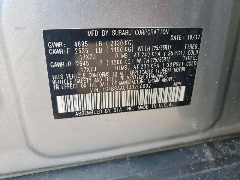 2018 SUBARU OUTBACK 2.5I 13