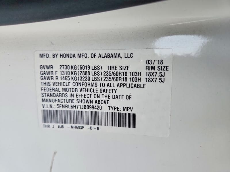 2018 HONDA ODYSSEY EXL 13
