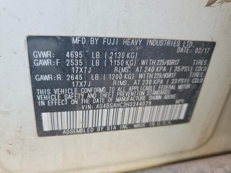 2017 SUBARU OUTBACK 2.5I PREMIUM 12