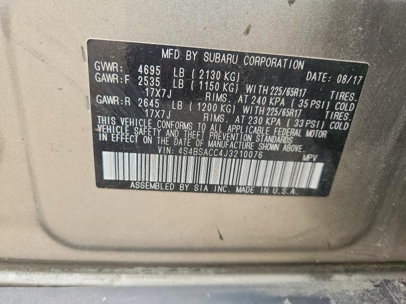 2018 SUBARU OUTBACK 2.5I PREMIUM 13