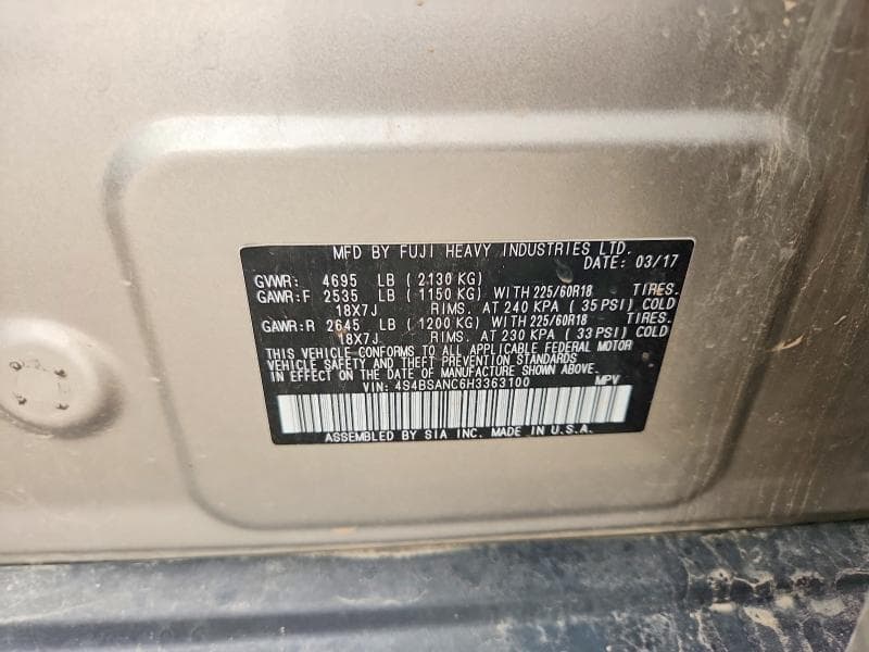 2017 SUBARU OUTBACK 2.5I LIMITED 12
