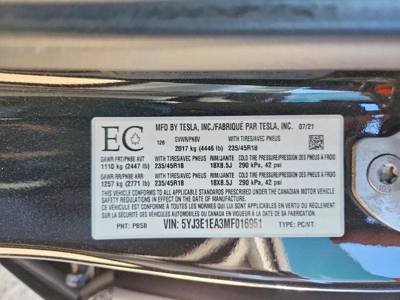 2021 TESLA MODEL 3 12