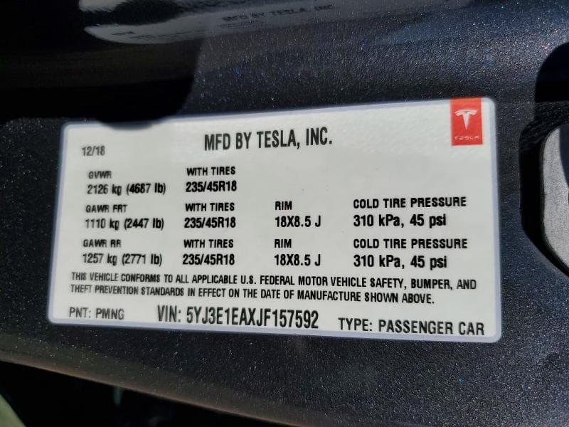 2018 TESLA MODEL 3 12