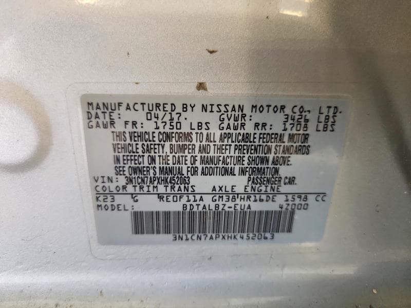 2017 NISSAN VERSA 1.6 SV 13