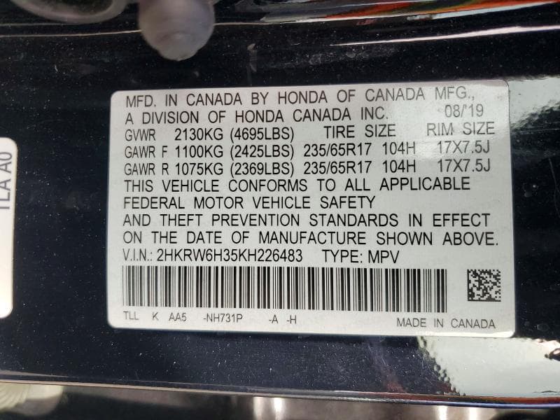 2019 HONDA CR-V LX 13