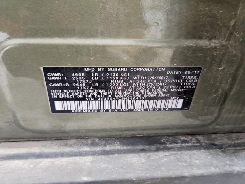 2017 SUBARU OUTBACK 2.5I PREMIUM 13