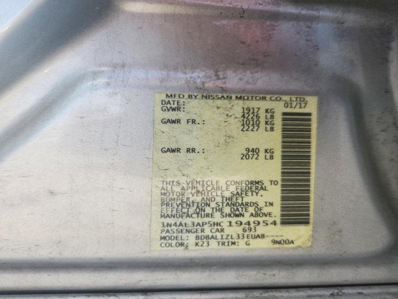 2017 NISSAN ALTIMA 2.5 SV 12