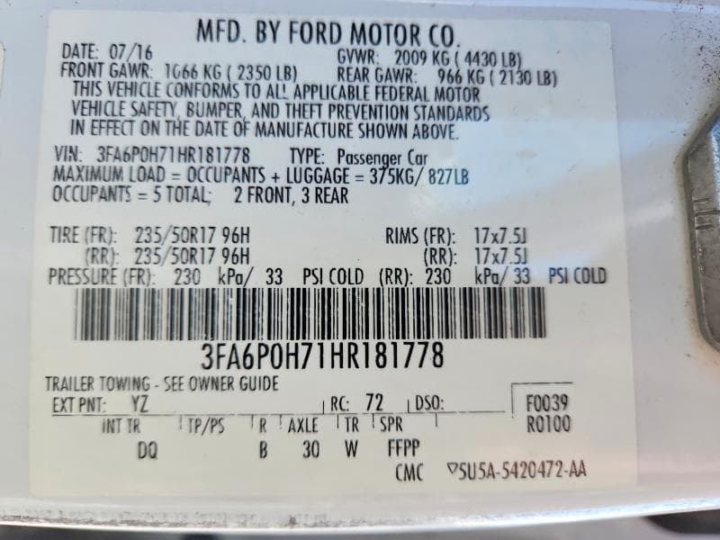 2017 FORD FUSION SE 12