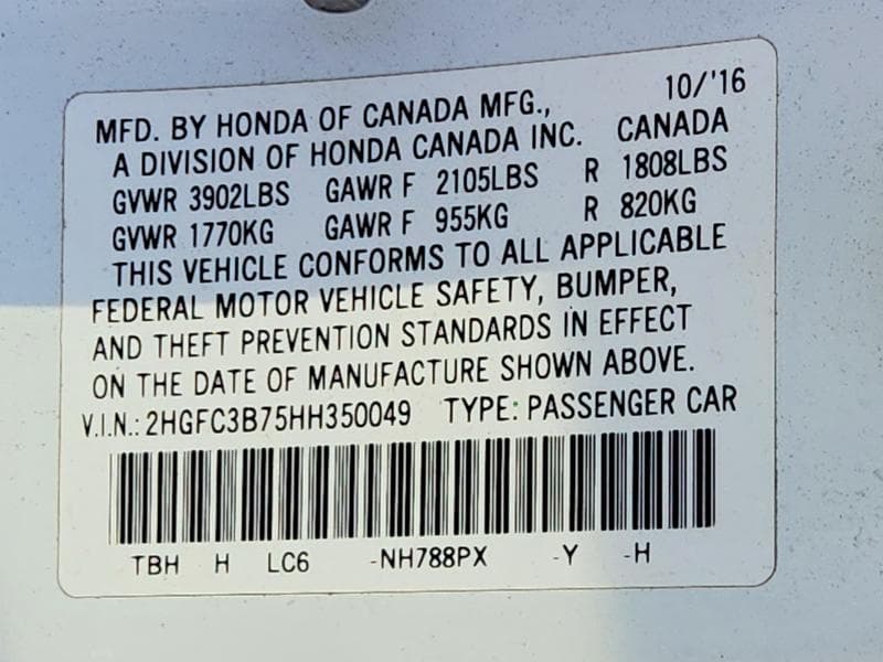 2017 HONDA CIVIC EXL 12