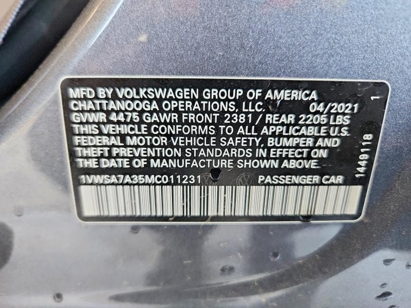 2021 VOLKSWAGEN PASSAT SE 12