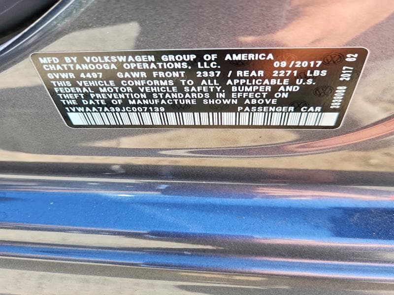 2018 VOLKSWAGEN PASSAT S 12
