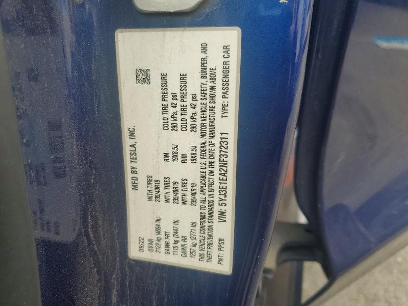 2022 TESLA MODEL 3 12