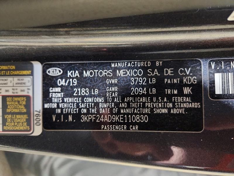 2019 KIA FORTE FE 12