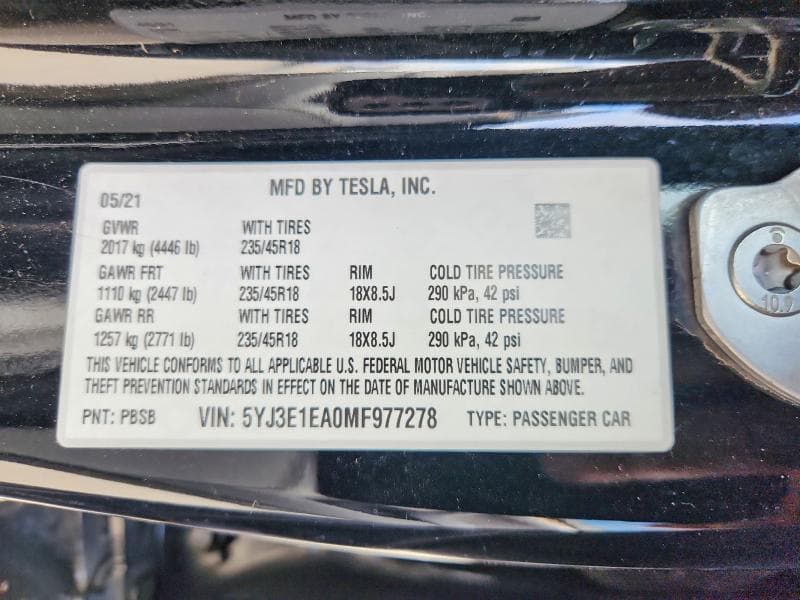 2021 TESLA MODEL 3 12