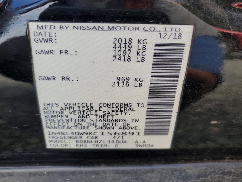 2019 NISSAN ALTIMA SV 12