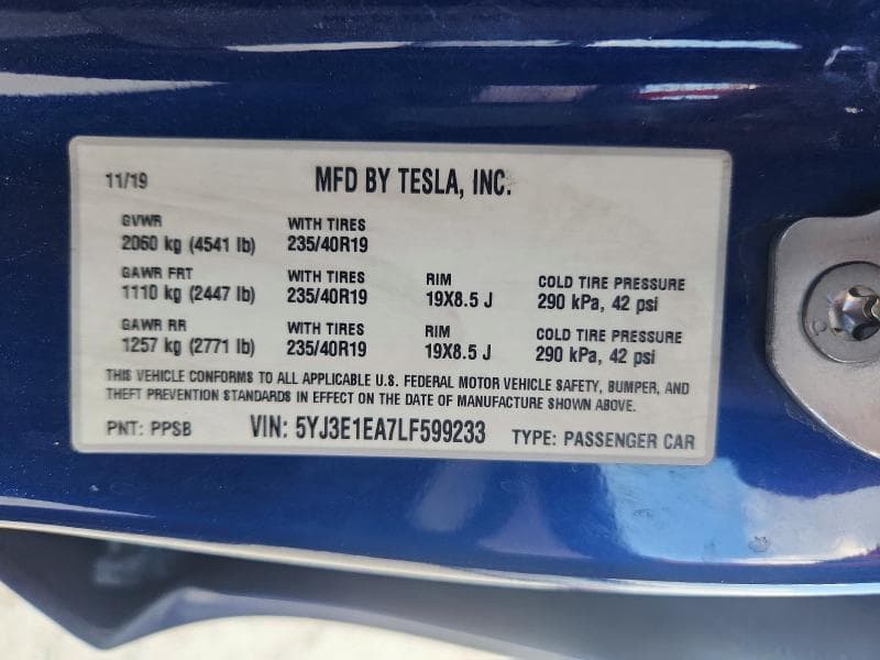 2020 TESLA MODEL 3 12