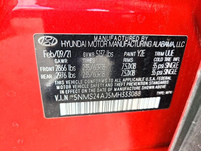 2021 HYUNDAI SANTA FE SEL 12